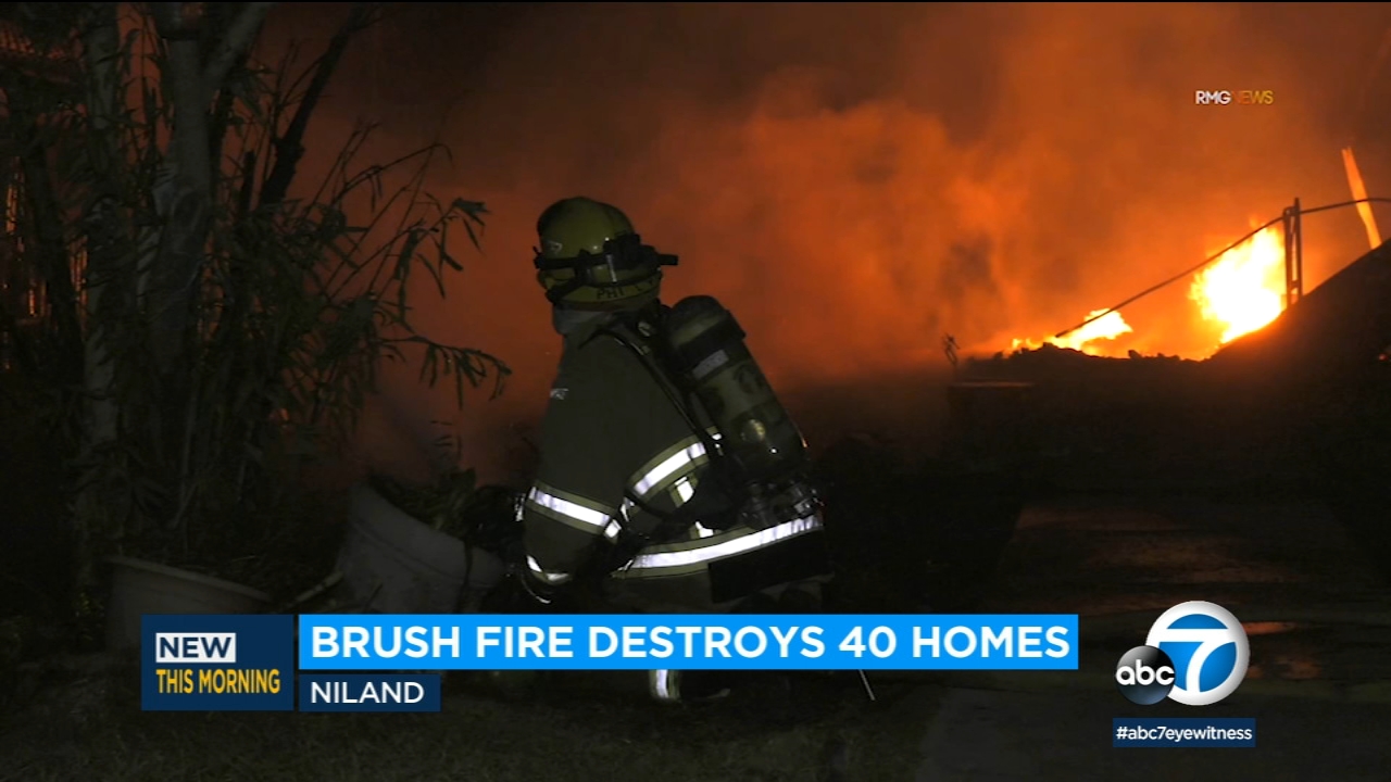 Brush fire destroys dozens of homes in SoCal town of Niland
