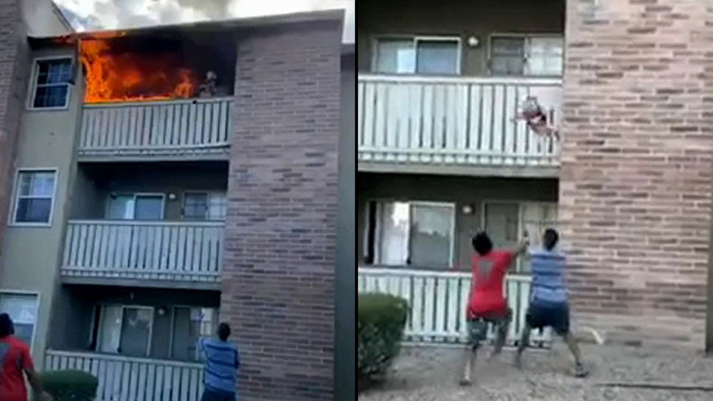 Man catches toddler flung from balcony during apartment fire