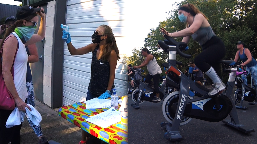 Cycling studio takes their classes outside
