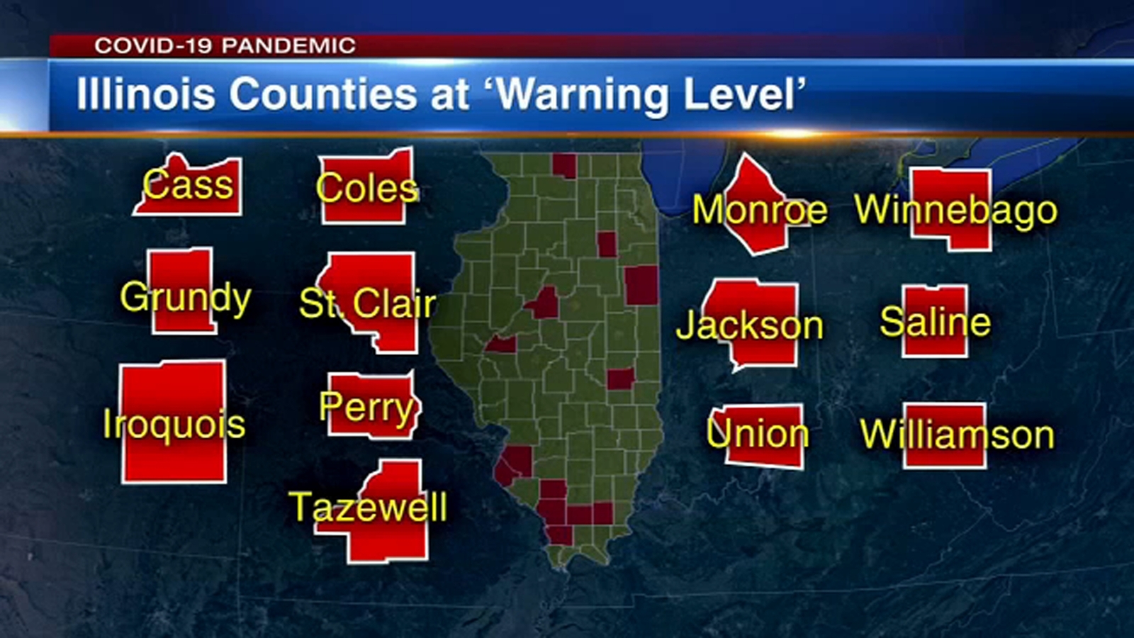 COVID19 Illinois 13 IL counties considered at 'warning level' for