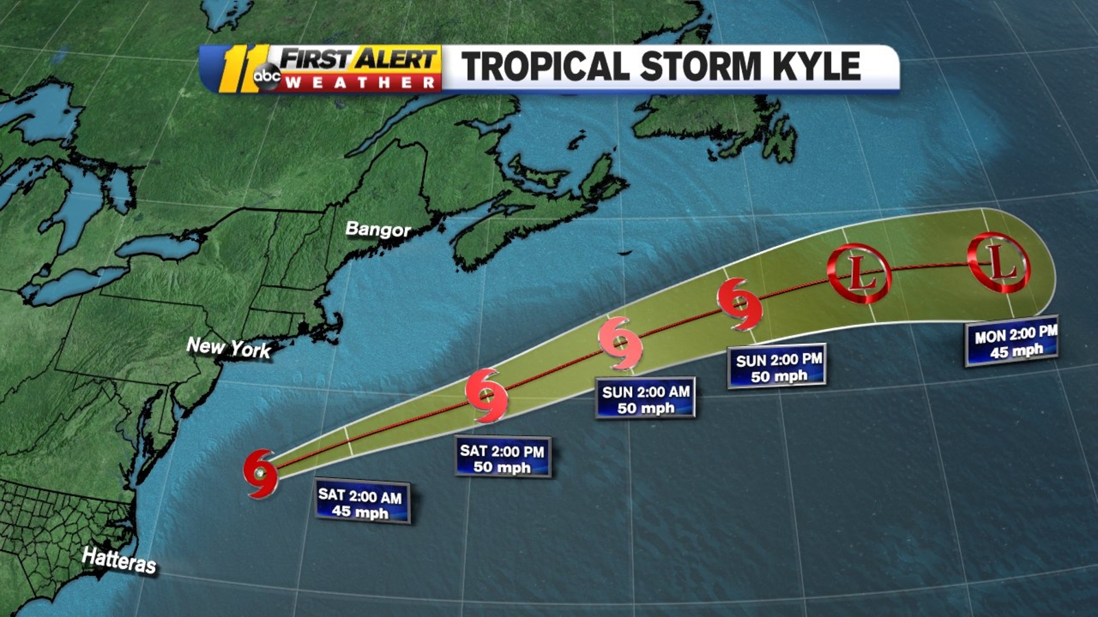 Tropical Storm Kyle forms off east coast, continues to move further into the Atlantic ABC11