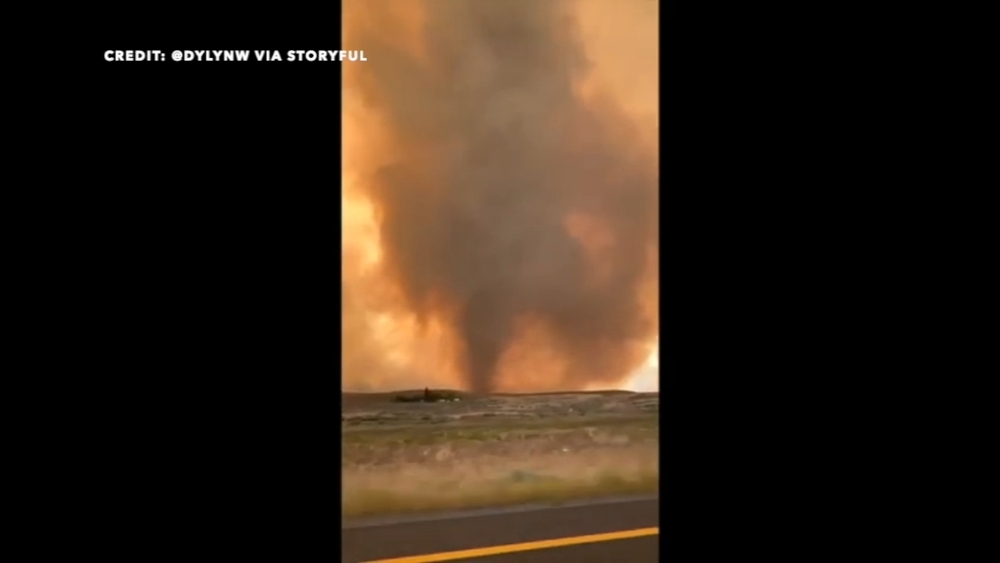 A rare fire tornado is spotted near a blaze in California