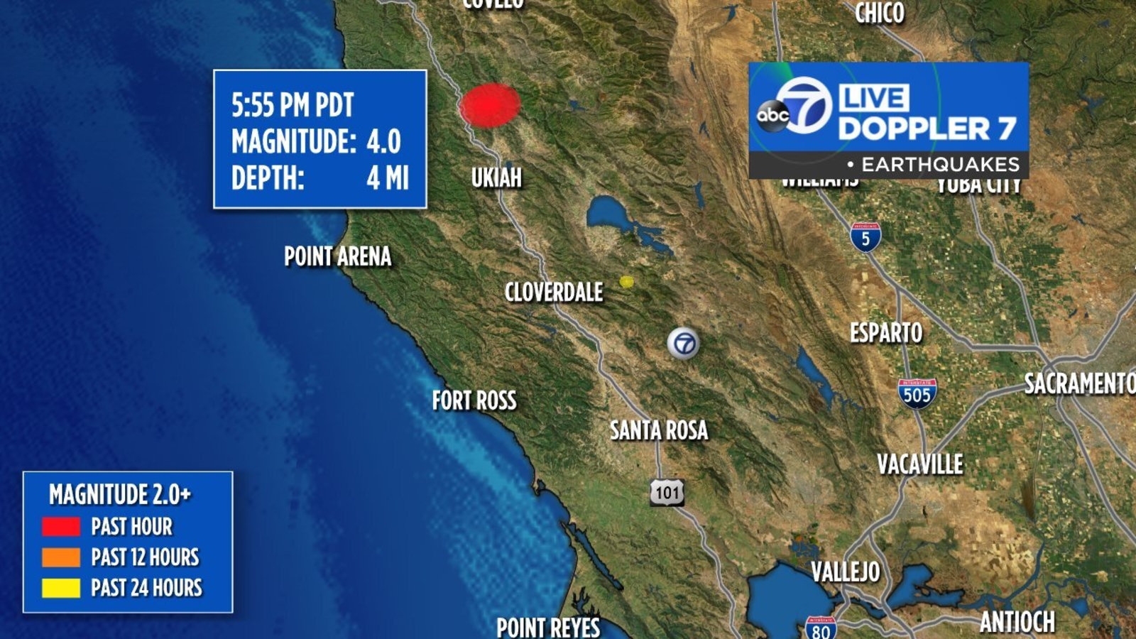 4.0 magnitude earthquake strikes north of Ukiah ABC7 San Francisco