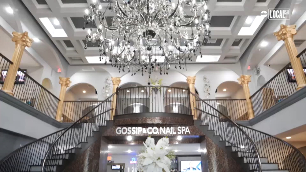 Mansion nail salon features 2 nail bars, man cave and massive chandelier