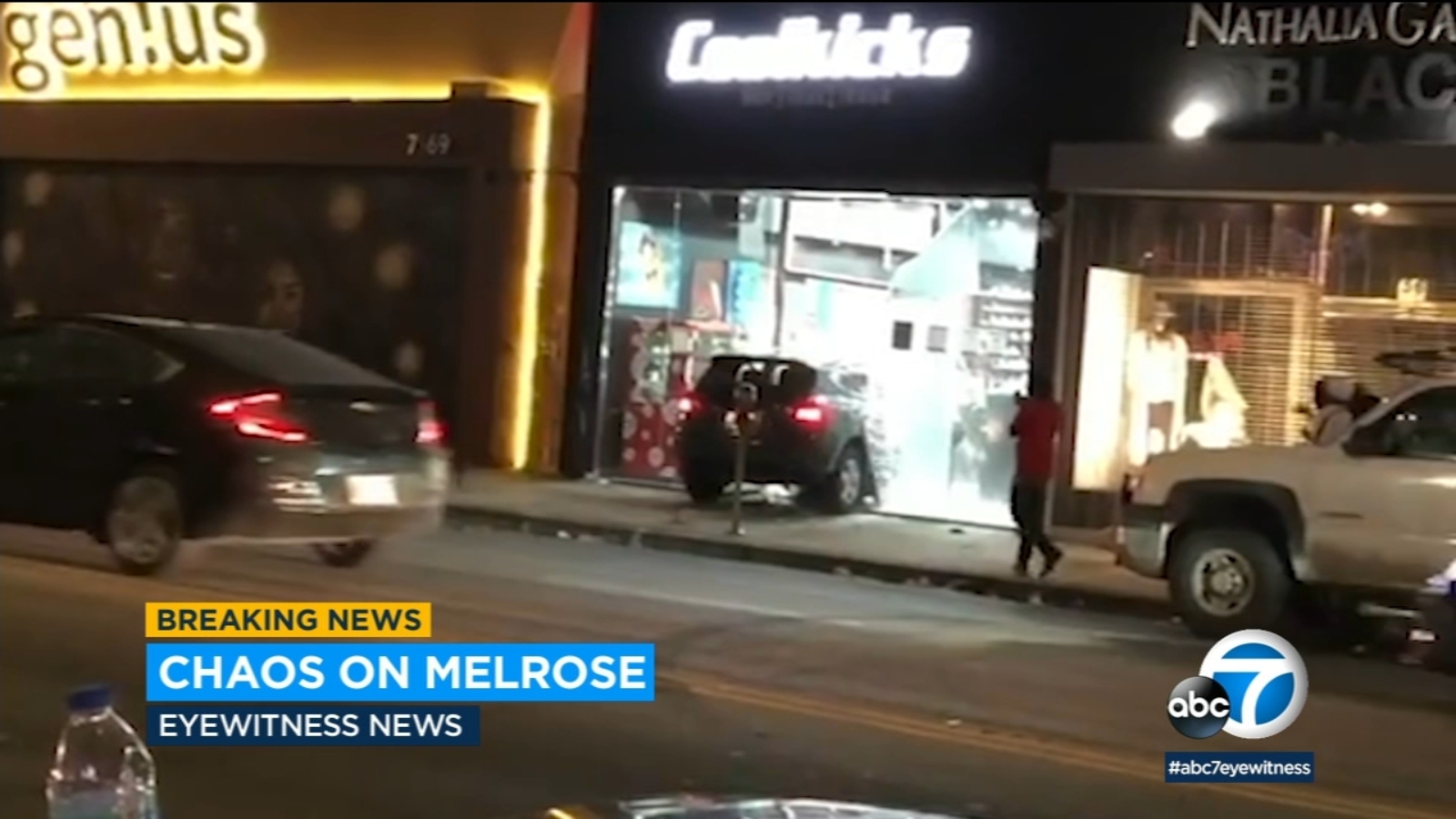 Stolen car smashes into front of sneaker store on Melrose ABC7 Los