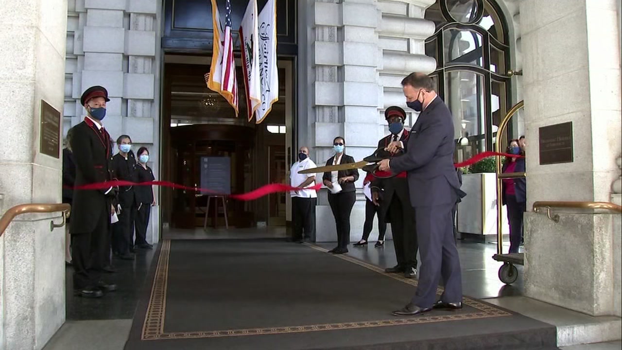 SF's Fairmont Hotel reopens with ceremony, masked Tony Bennett statue