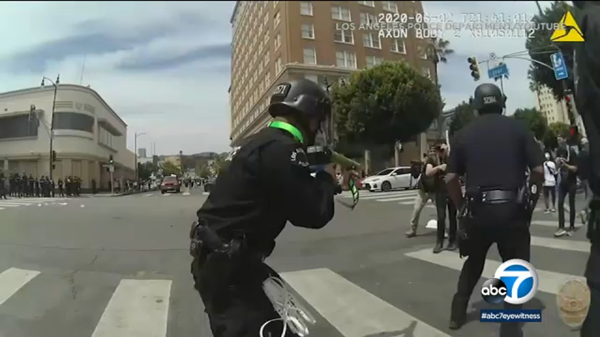 Video shows LAPD officer shoot protester in groin with projectile 