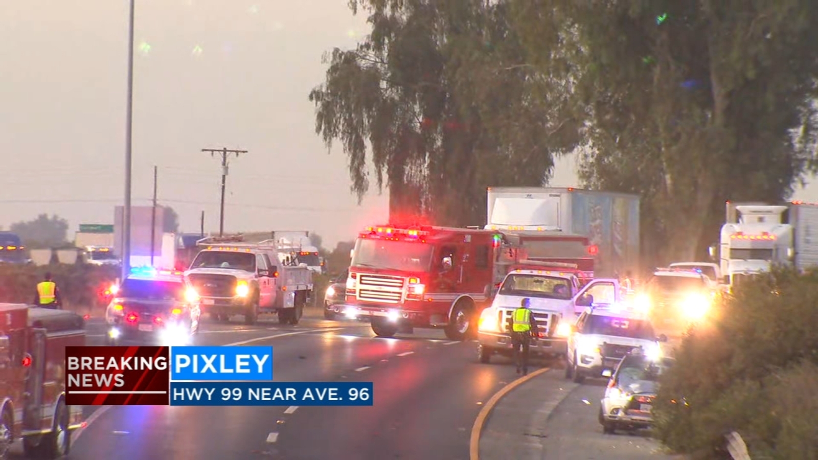 Part of NB Hwy 99 closed in Pixley after pedestrian hit, killed by