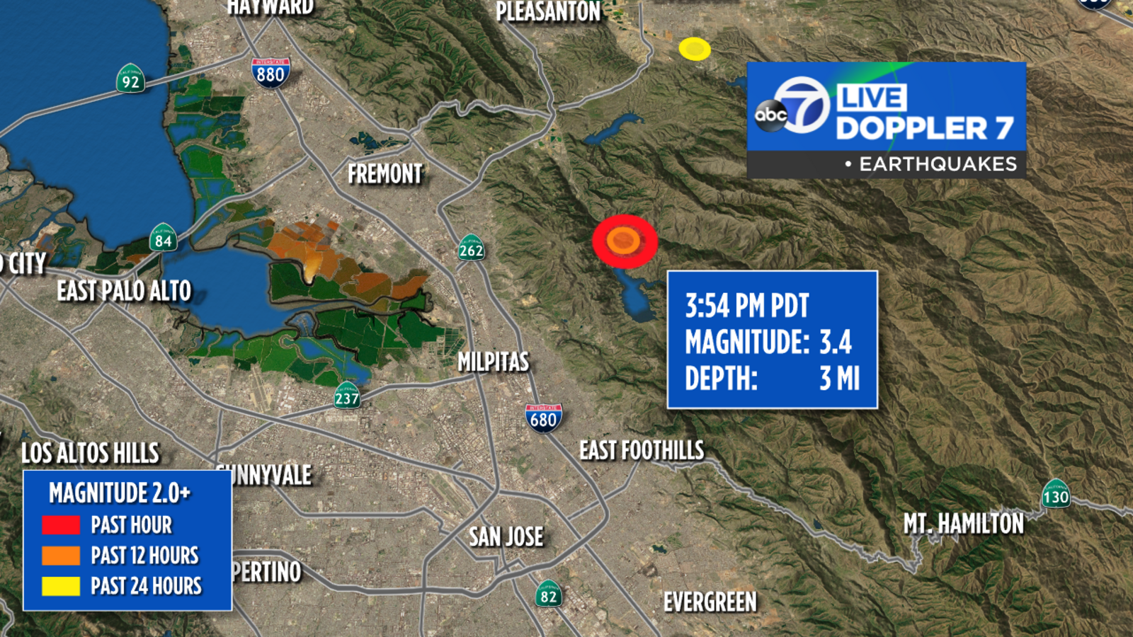 Two 3 4 Magnitude Earthquakes Shake Milpitas Sunday Usgs Reports Abc7 San Francisco
