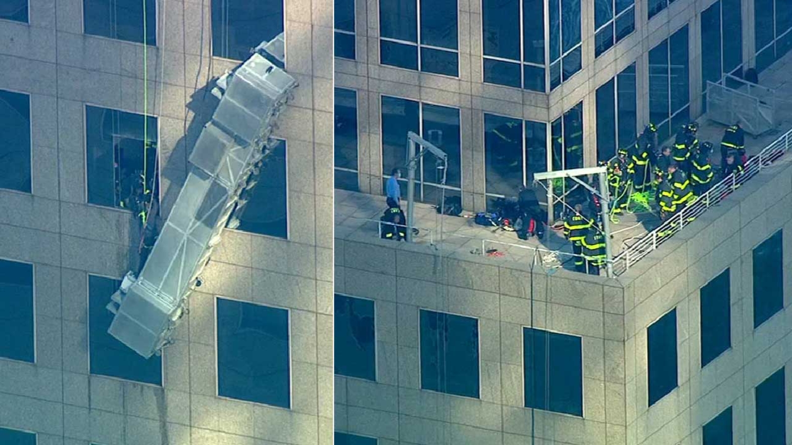 2 workers safely rescued from dangling scaffolding in Lower Manhattan ...