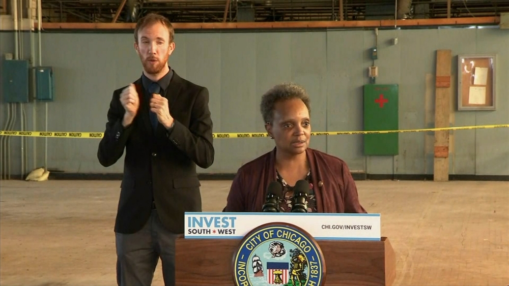 Mayor Lori LIghtfoot speaks at opening of The Terminal in Humboldt Park