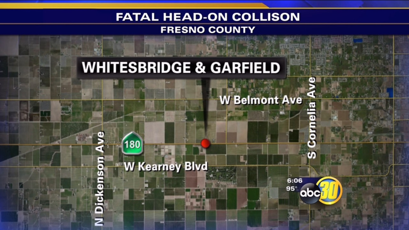 One person id dead after a head-on crash in Fresno County on Sunday, June 21, 2015.
