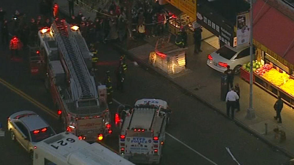 Driver jumps curb, drives up sidewalk, slams into Queens bakery