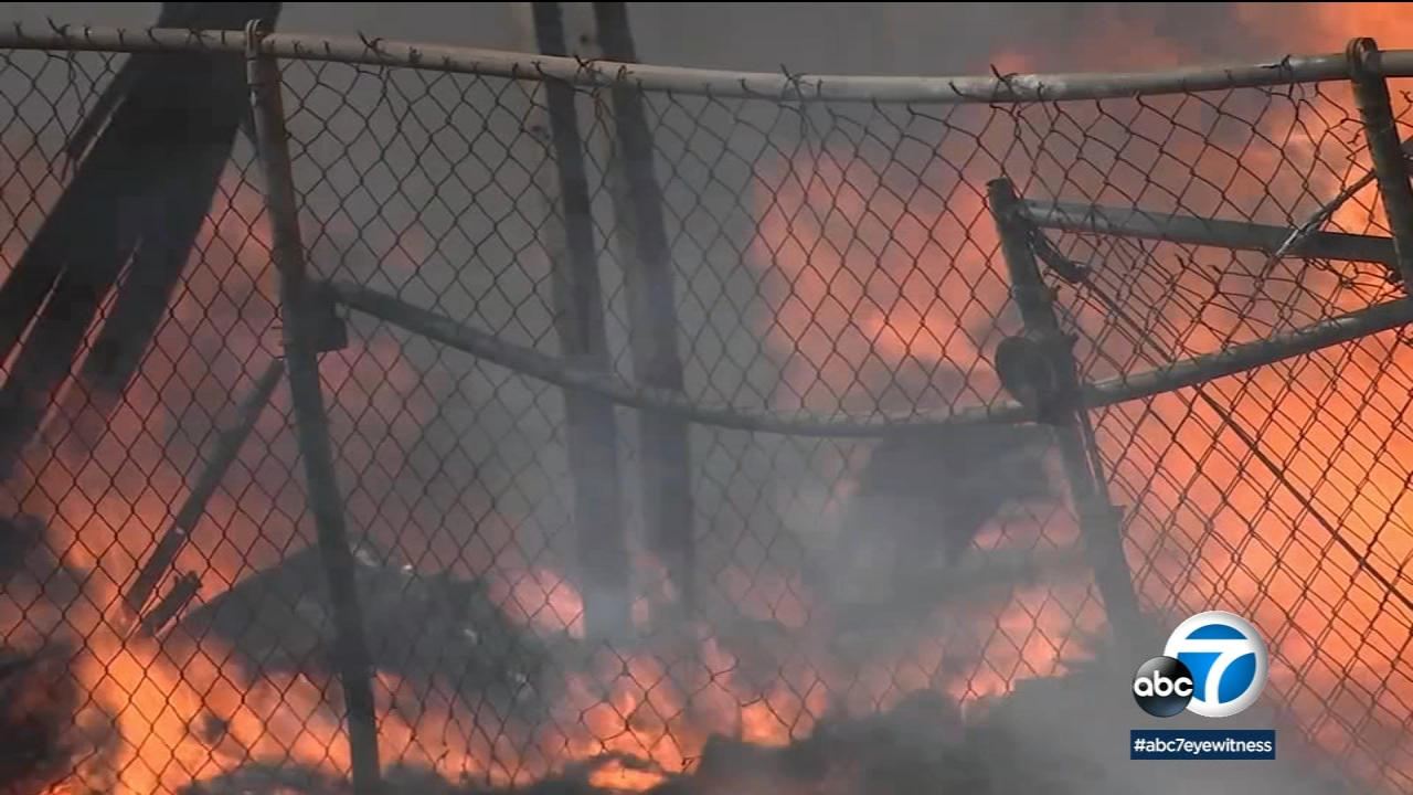 Dramatic fire erupts at Jurupa Valley pallet yard
