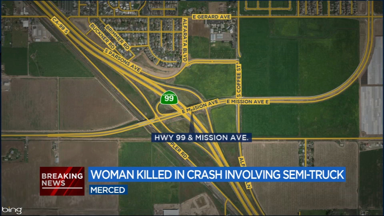 Woman killed in crash involving semi-truck in Merced