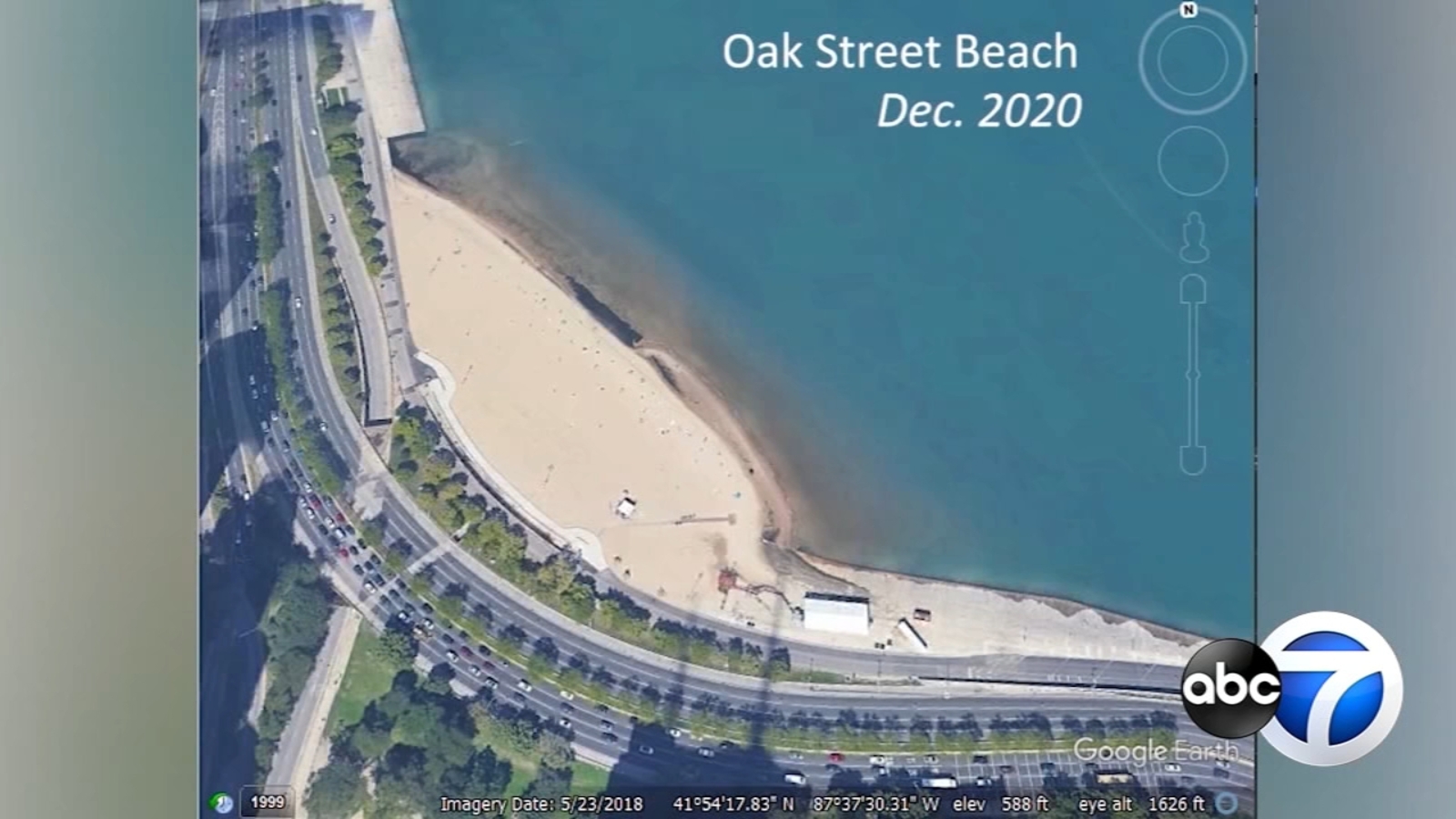 Chicago Beaches Google Earth Photos Show Disappearing Lake Michigan Coastline Making A Comeback Abc7 Chicago