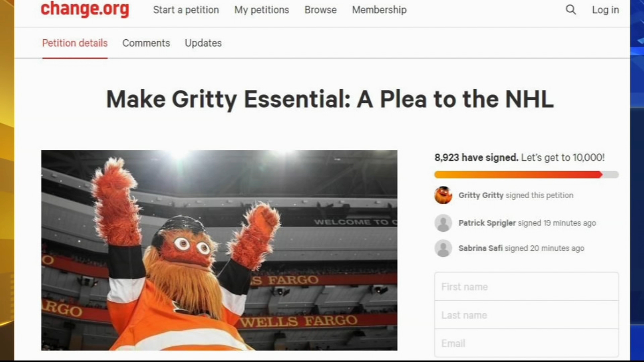 Gritty starts petition to be allowed at Flyers games
