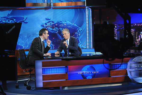 John Oliver appears on Stewart's last show.