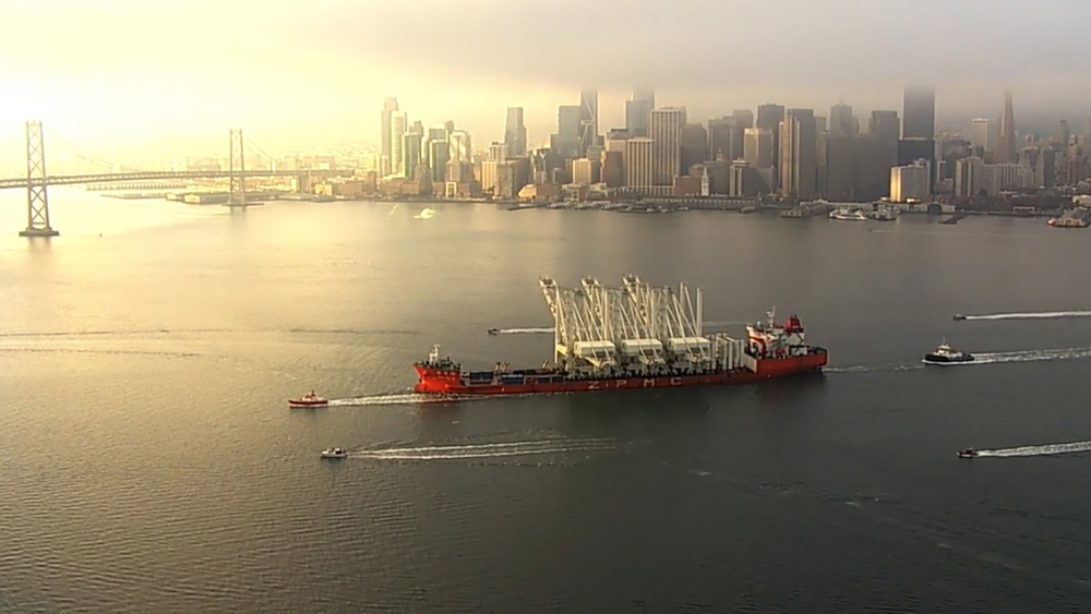 Massive cranes shipped into SF Bay for Port of Oakland
