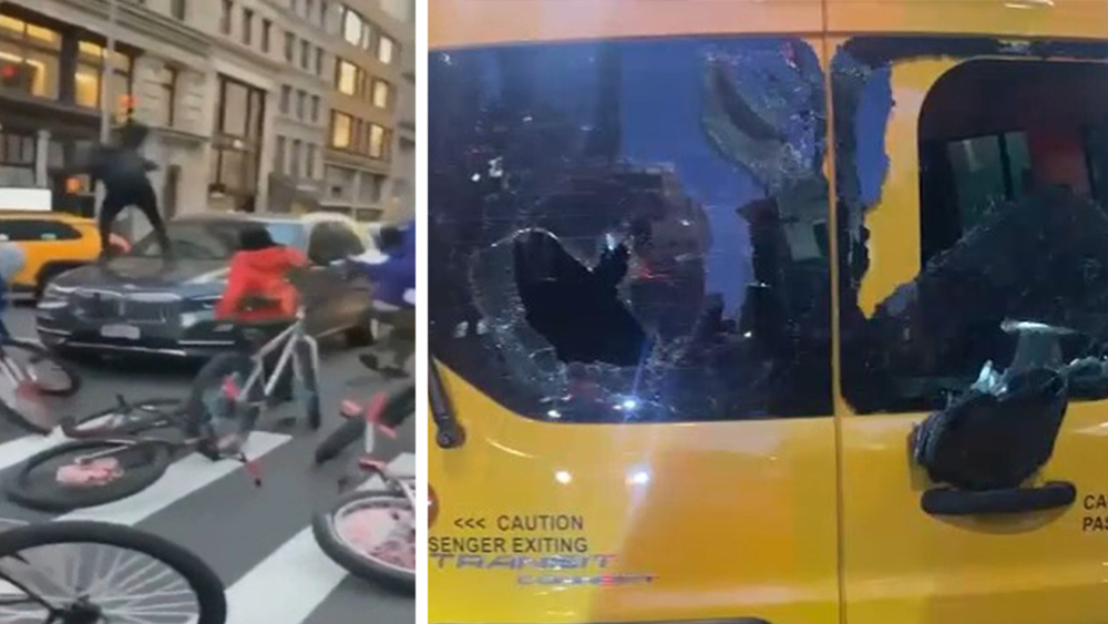 Group of bikers attack multiple vehicles in Manhattan