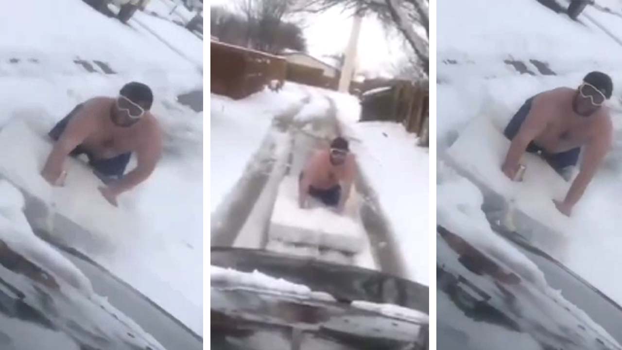 No sled? No problem! Watch this Texan use a mattress